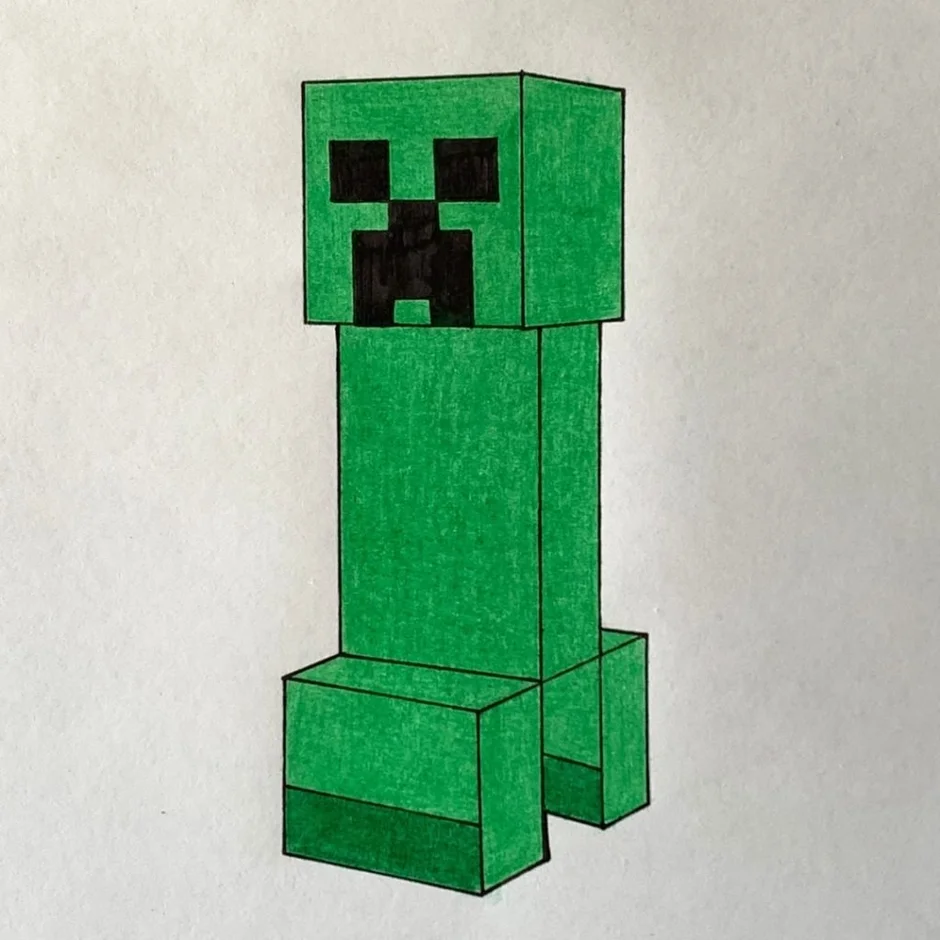 Как нарисовать Крипера из Майнкрафта (Minecraft Creeper) простые пошаговые уроки по рисованию