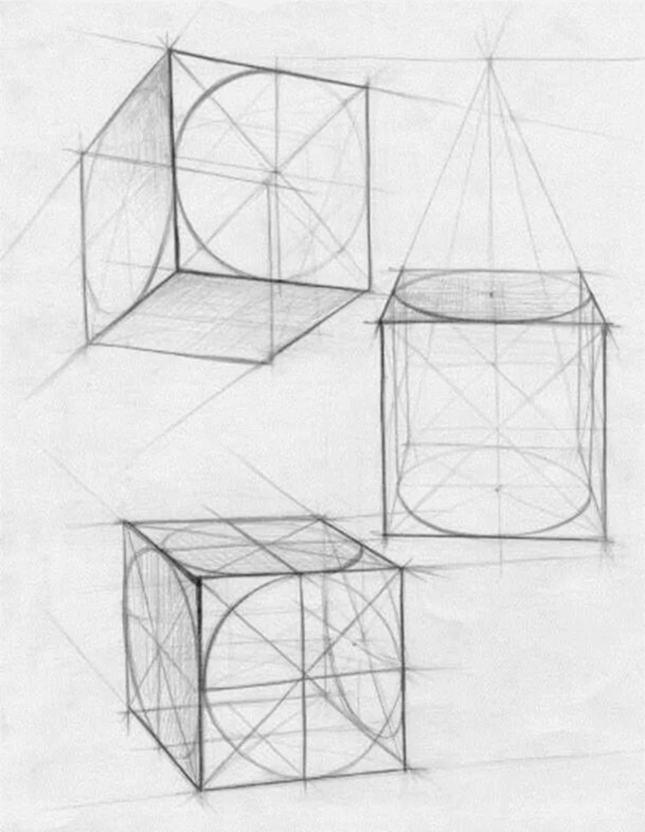 Линейно конструктивные. Линейно конструктивное построение Куба. Построение Куба в перспективе. Рисование геометрических тел (Призма, пирамида, куб).. Академический рисунок геометрические фигуры построение.