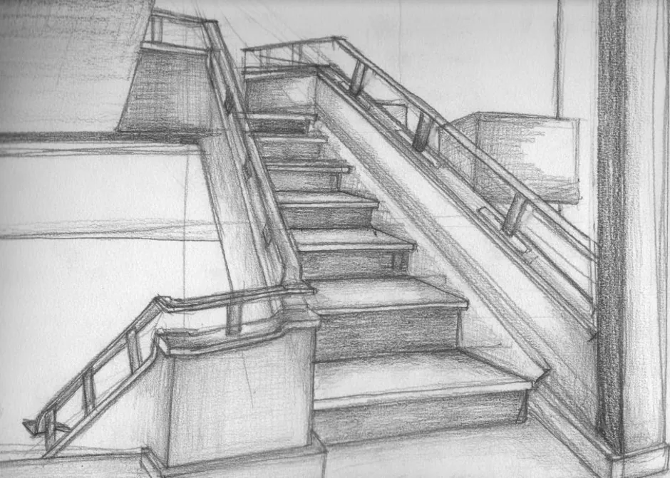 Референс лестница. Лестница сбоку в перспективе. Наброски лестниц. Лестница карандашом. Лестница иллюстрация.