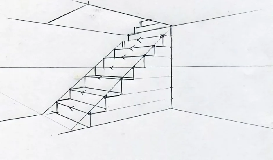 Как нарисовать лестницу. Лестница в перспективе. Ступеньки в перспективе. Рисование лестницы в перспективе. Построение лестницы в перспективе.