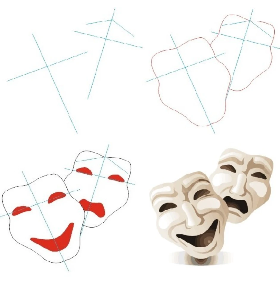 Рисование театральная маска в подготовительной. Театральные маски изо. Поэтапное рисование маски. Театральная маска рисунок. Театральные маски поэтапное рисование.