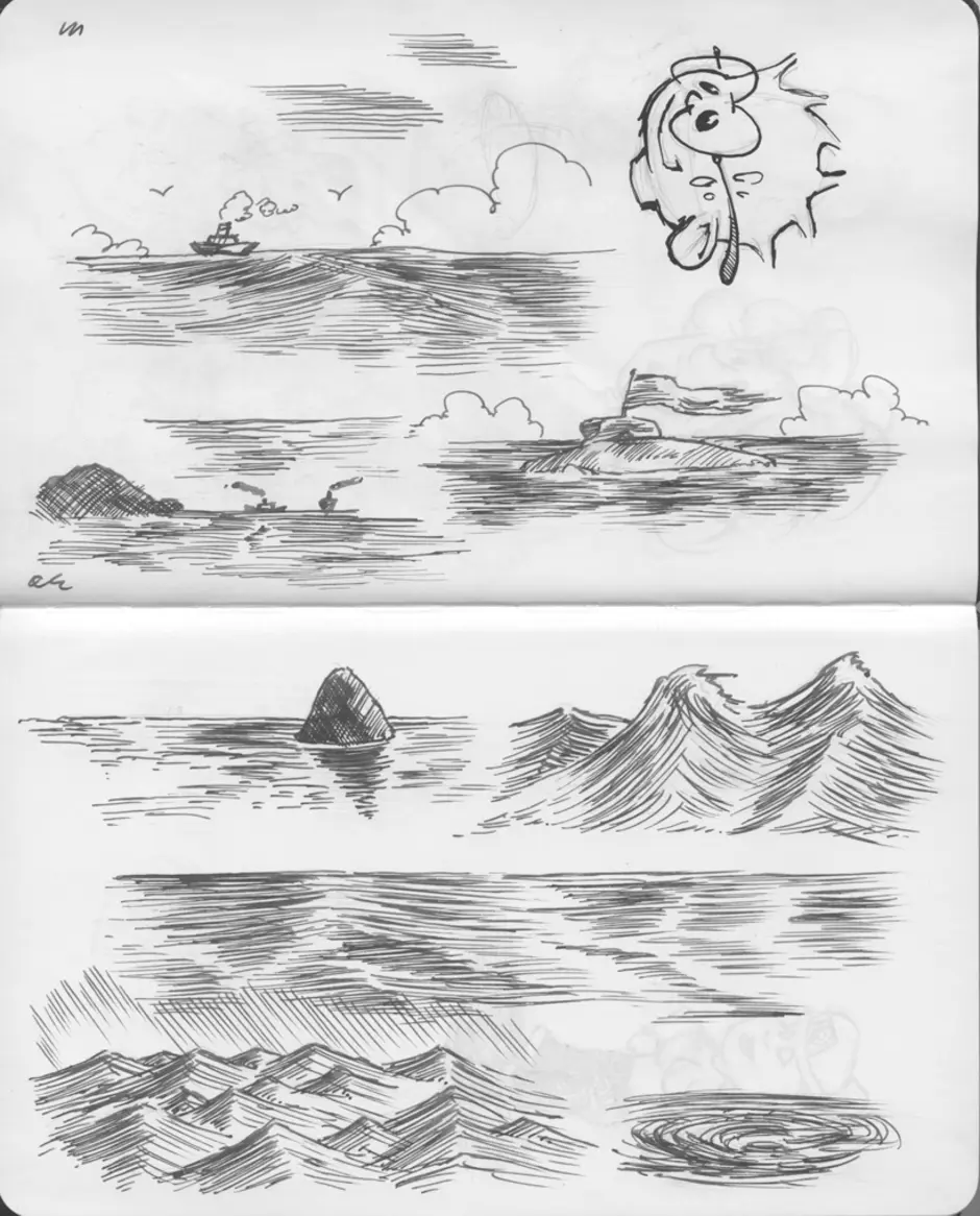 как нарисовать море карандашом