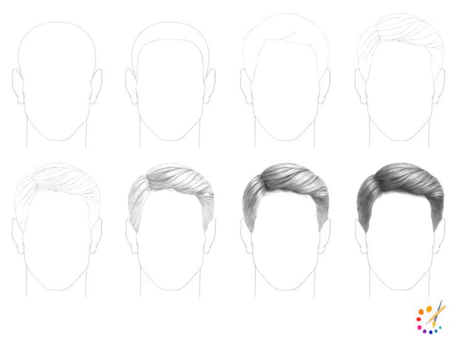 Мужские стрижки поэтапно. Мужские причёски для рисования. Мужские стрижки рисунки карандашом. Мужская прическа рисунок карандашом. Рисование волос карандашом мужские.