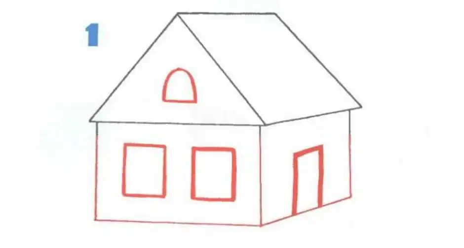 Нарисовать домик легко. Домик для рисования. Домик рисунок. Поэтапное рисование дом. Объемный дом карандашом.