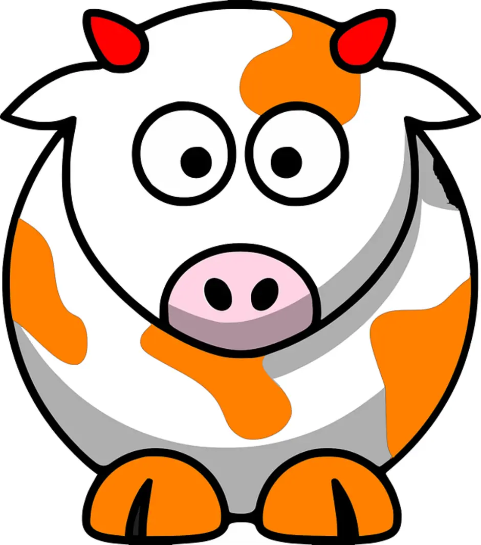 Корова мультяшная. Круглая корова. Буренка мультяшная. Как нарисовать оранжевую корову