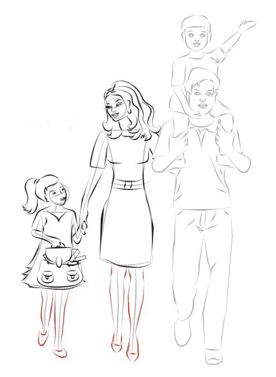 Нарисовать семью из 5 человек. Семья рисунок карандашом. Рисунок моя семья карандашом. Рисунок семьи несложный. Пошаговый рисунок семьи.