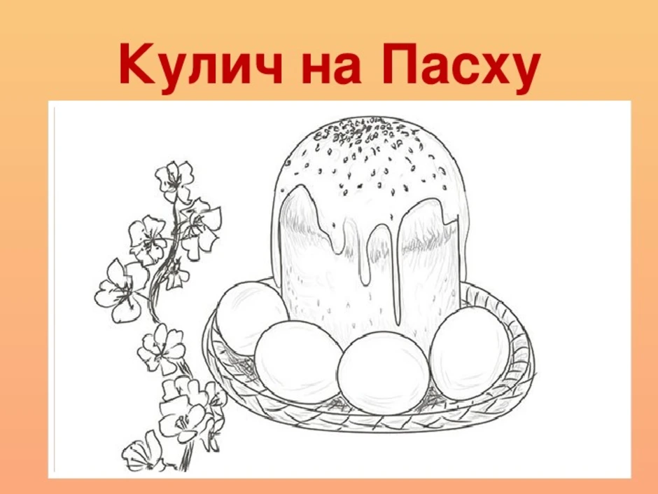 Рисунок кулича и яиц на пасху