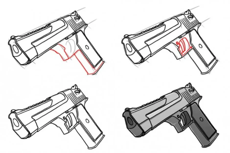 Как нарисовать пистолет поэтапно