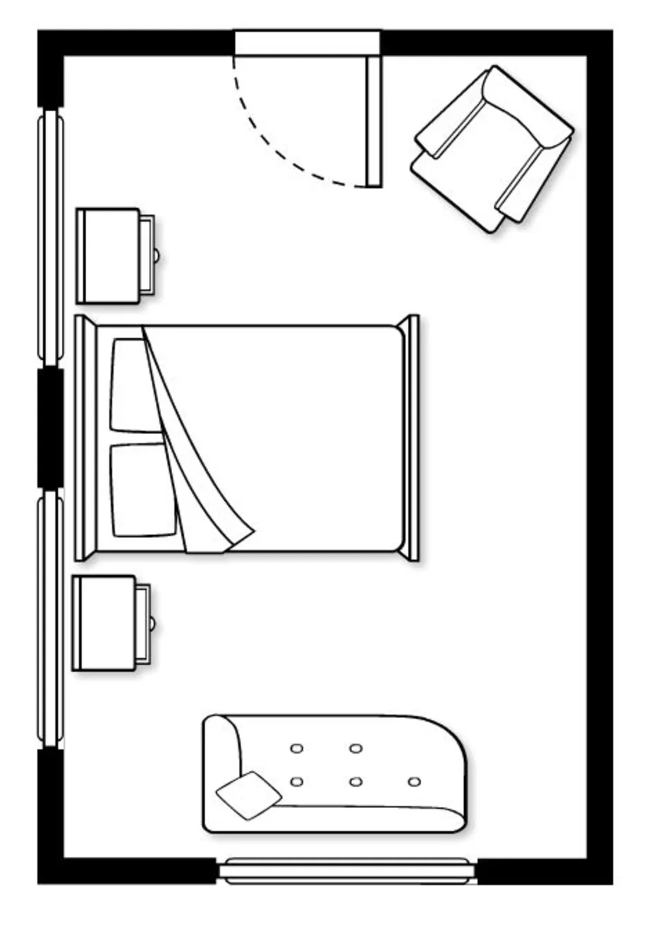 План комнаты с мебелью вид спереди