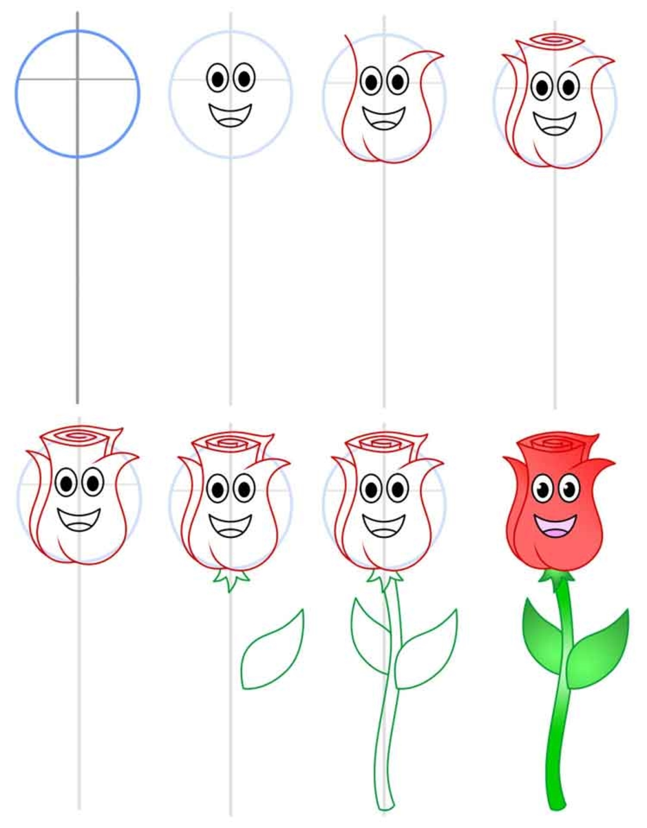 Как рисовать розу для детей