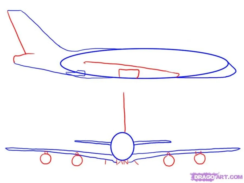 Как нарисовать самолет спереди