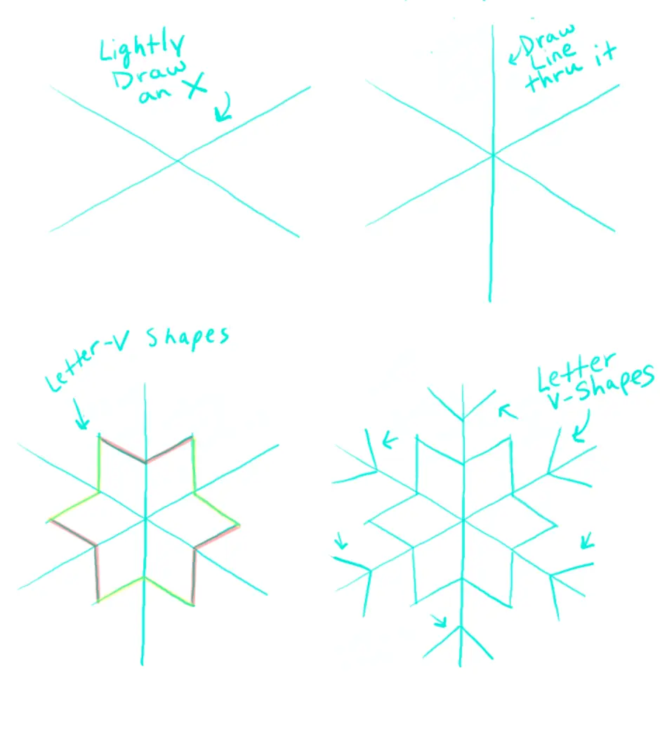 Как нарисовать снежинку просто