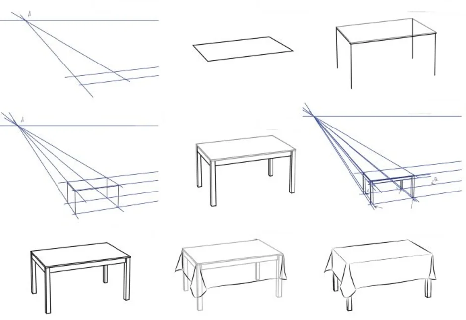 Как нарисовать стол пошагово