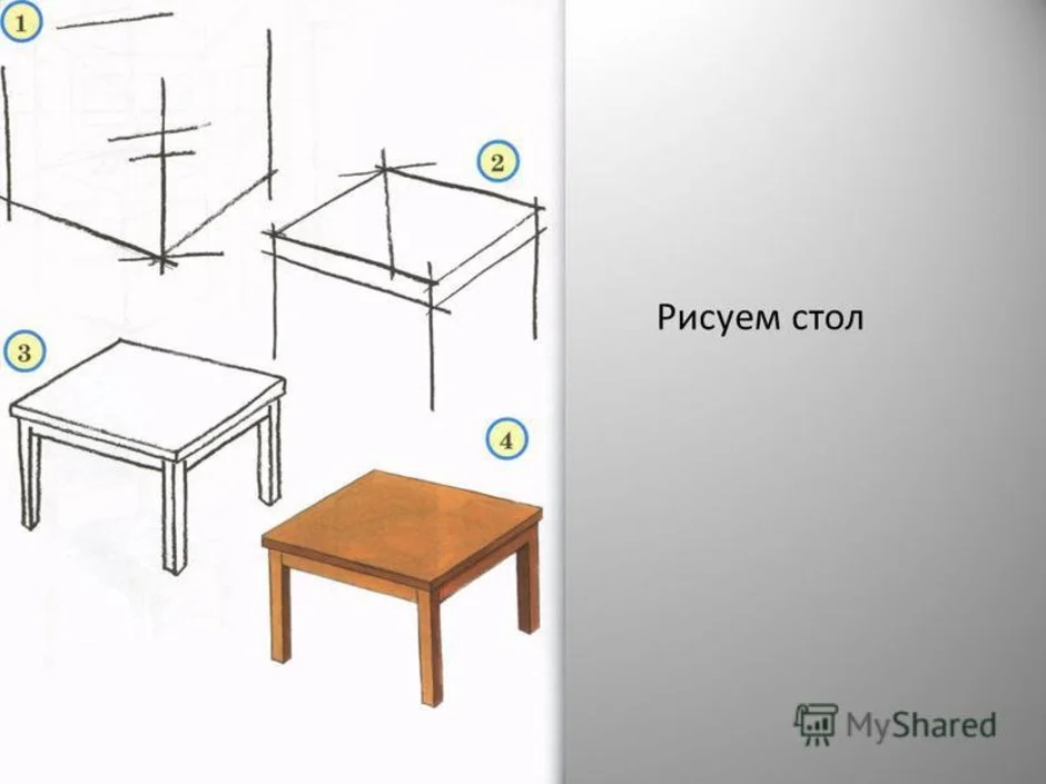 Стол пошагово. Как нарисовать стол поэтапно. Стол сбоку рисунок. Поэтапное рисование стол и стул. Рисунок стол пошаговой.