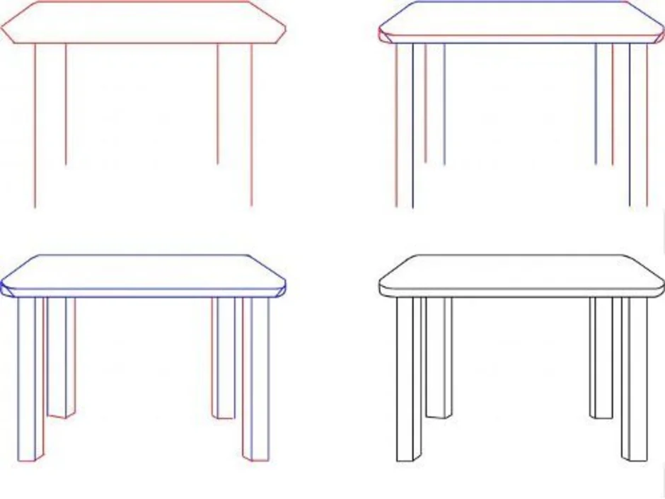 Стол пошагово. Стол вверх сверху сбоку. Стол поэтапно нарисовать вид сбоку. Стол вид сверху сбоку. Ракурс сверху сбоку на стол.