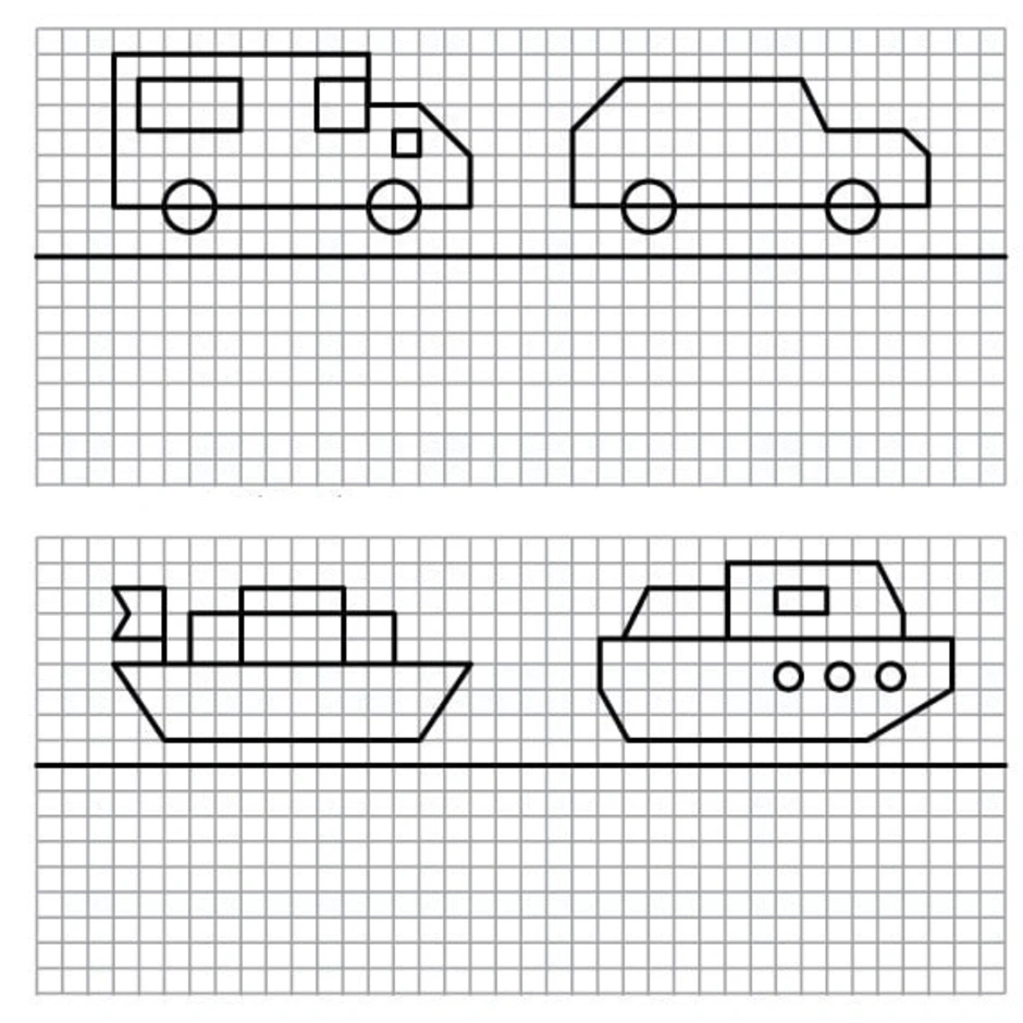 Рисуем по клеточкам транспорт для детей 5 6