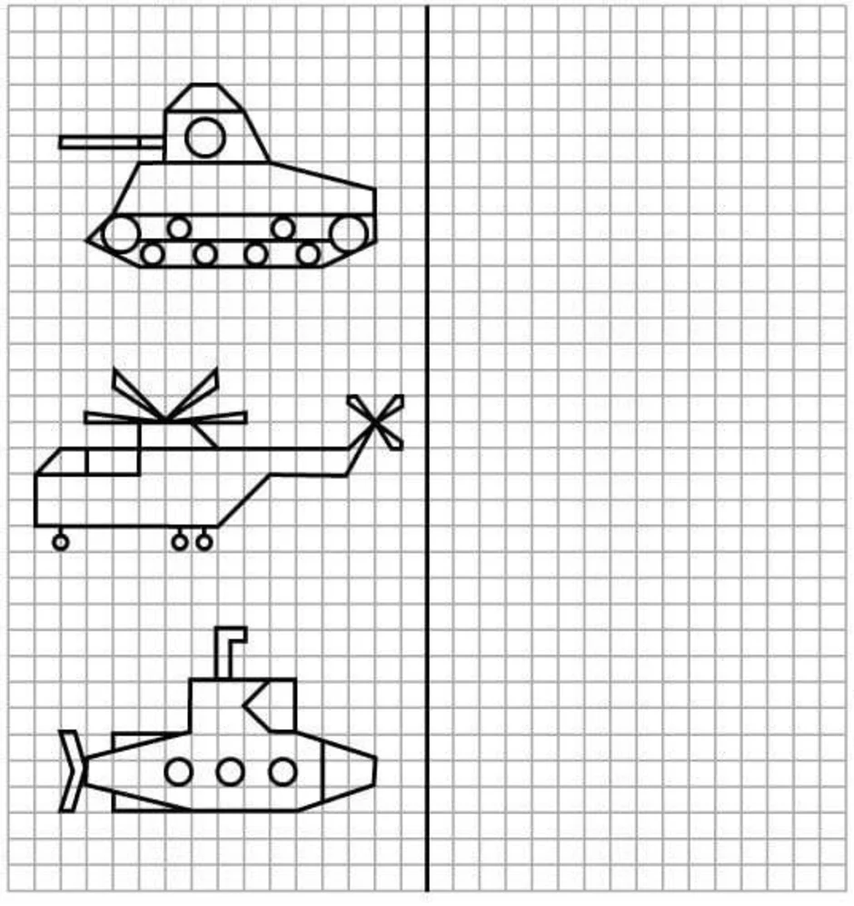 Как нарисовать танк в тетради в клетку