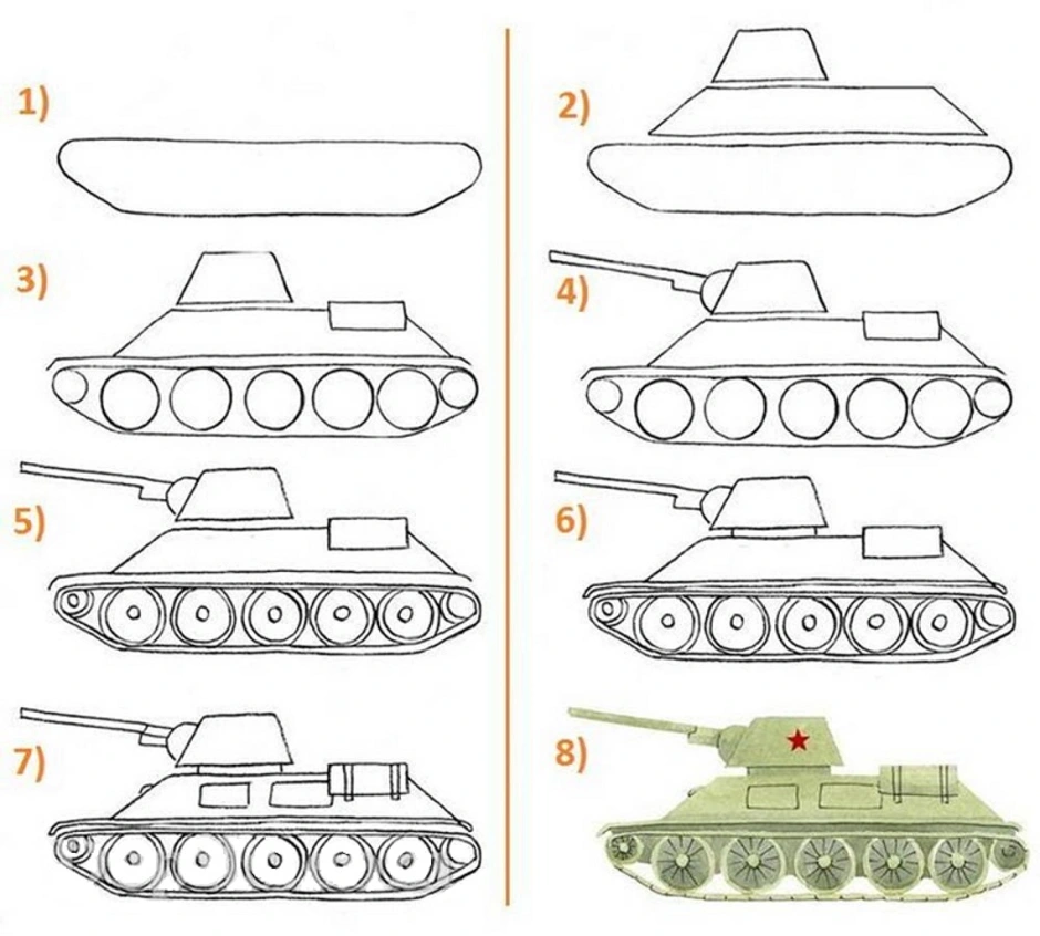 Начертание общих очертаний танка