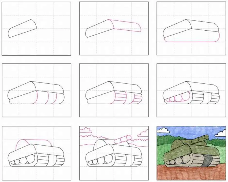 Как нарисовать танк ребенку 7 лет поэтапно