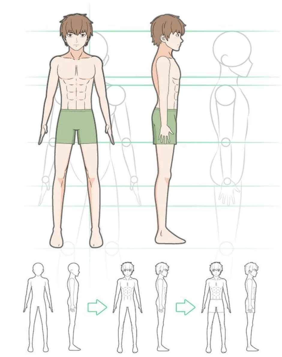 Как нарисовать парня в аниме в полный рост