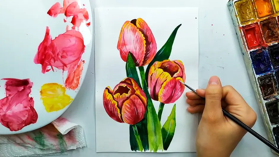 Тюльпаны красками