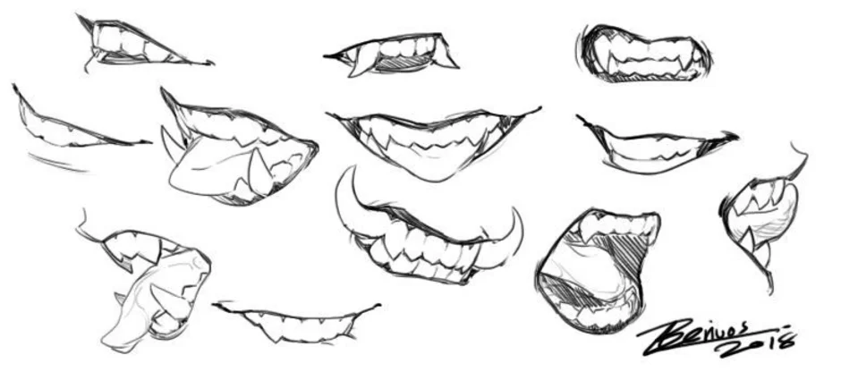 Как рисовать улыбку с зубами аниме