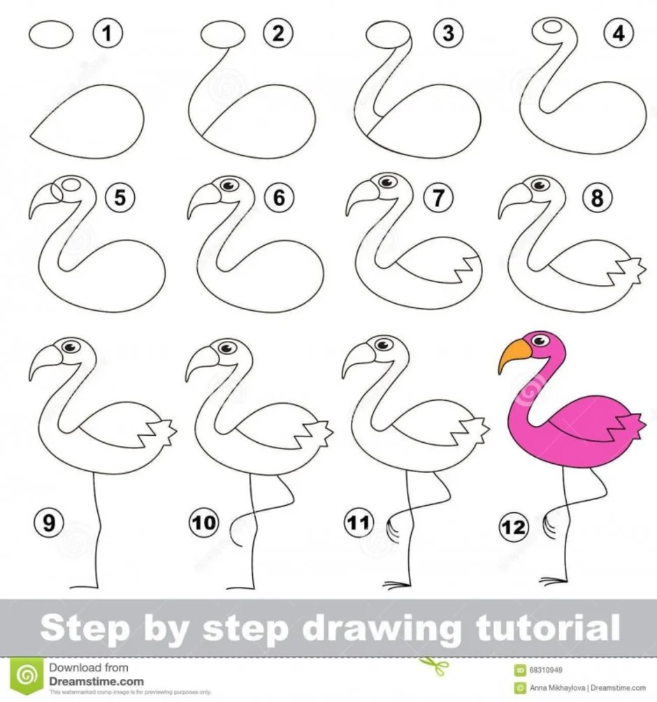 Как рисовать фламинго поэтапно