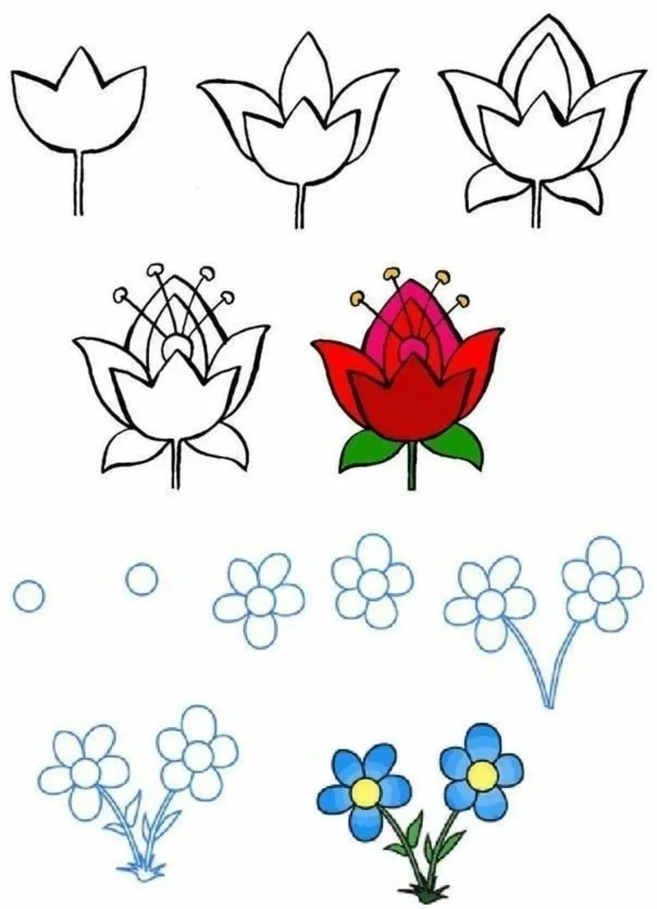 Как можно нарисовать цветок. Рисование цветов для детей. Цветы для рисования детям. Поэтапное рисование цветов. Этапы рисования цветов для детей.