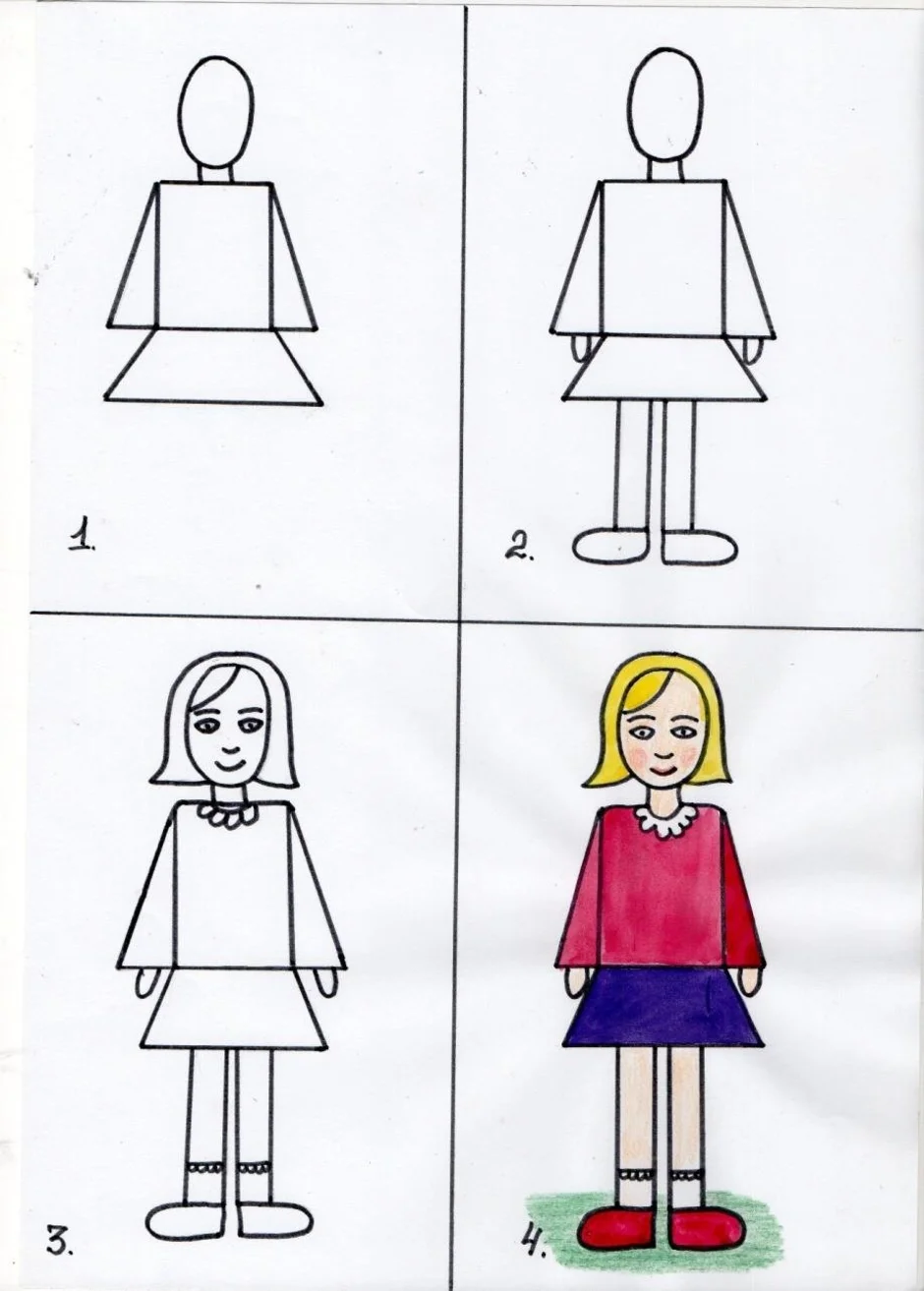 Рисуем девочку 6 лет. Схема рисования человека для детей. Этапы рисования человека для детей. Пошаговое рисование человека для детей. Схема рисования человека в старшей группе.