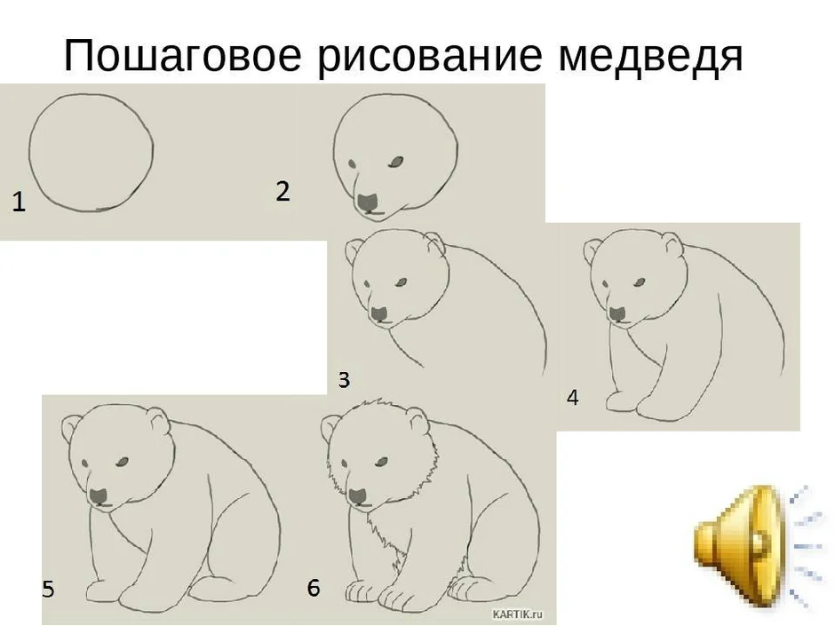 Техника рисования белого медведя поэтапно для ребенка