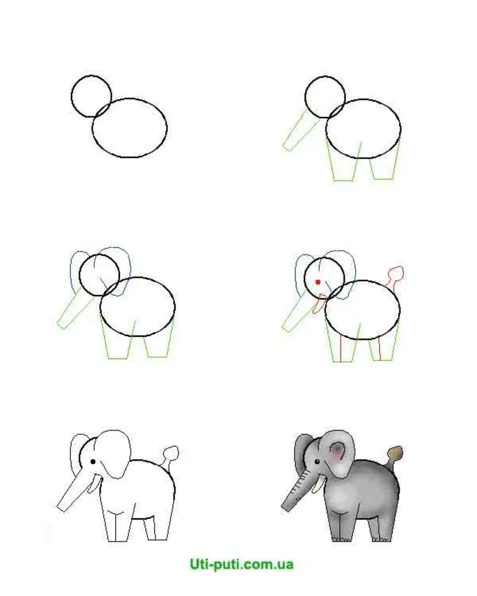 Схема рисования слона для детей