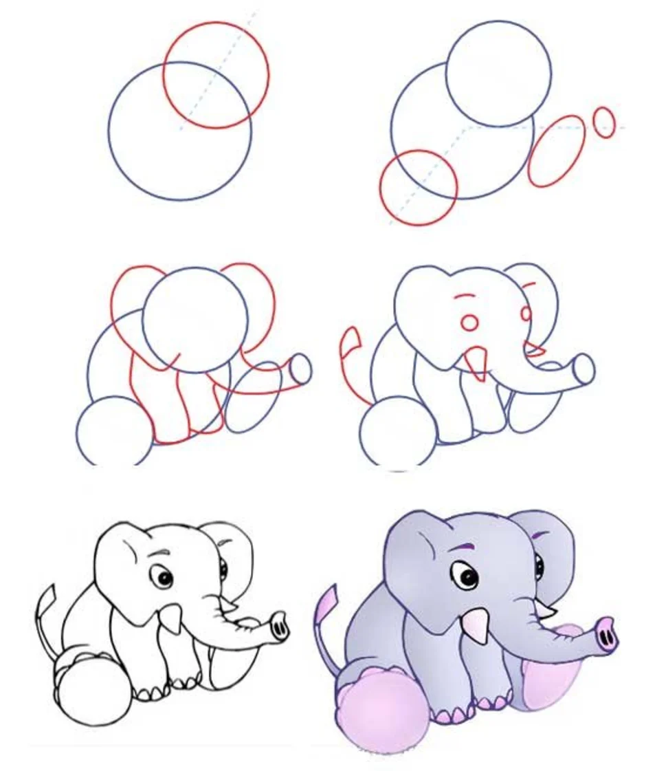 Поэтапное рисование слоненка
