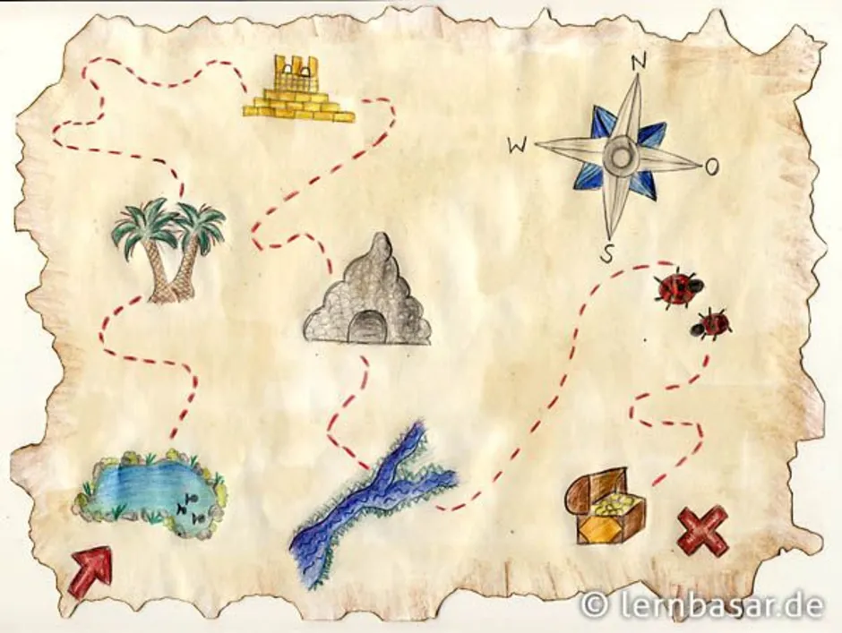 Как нарисовать пиратскую карту сокровищ для детей
