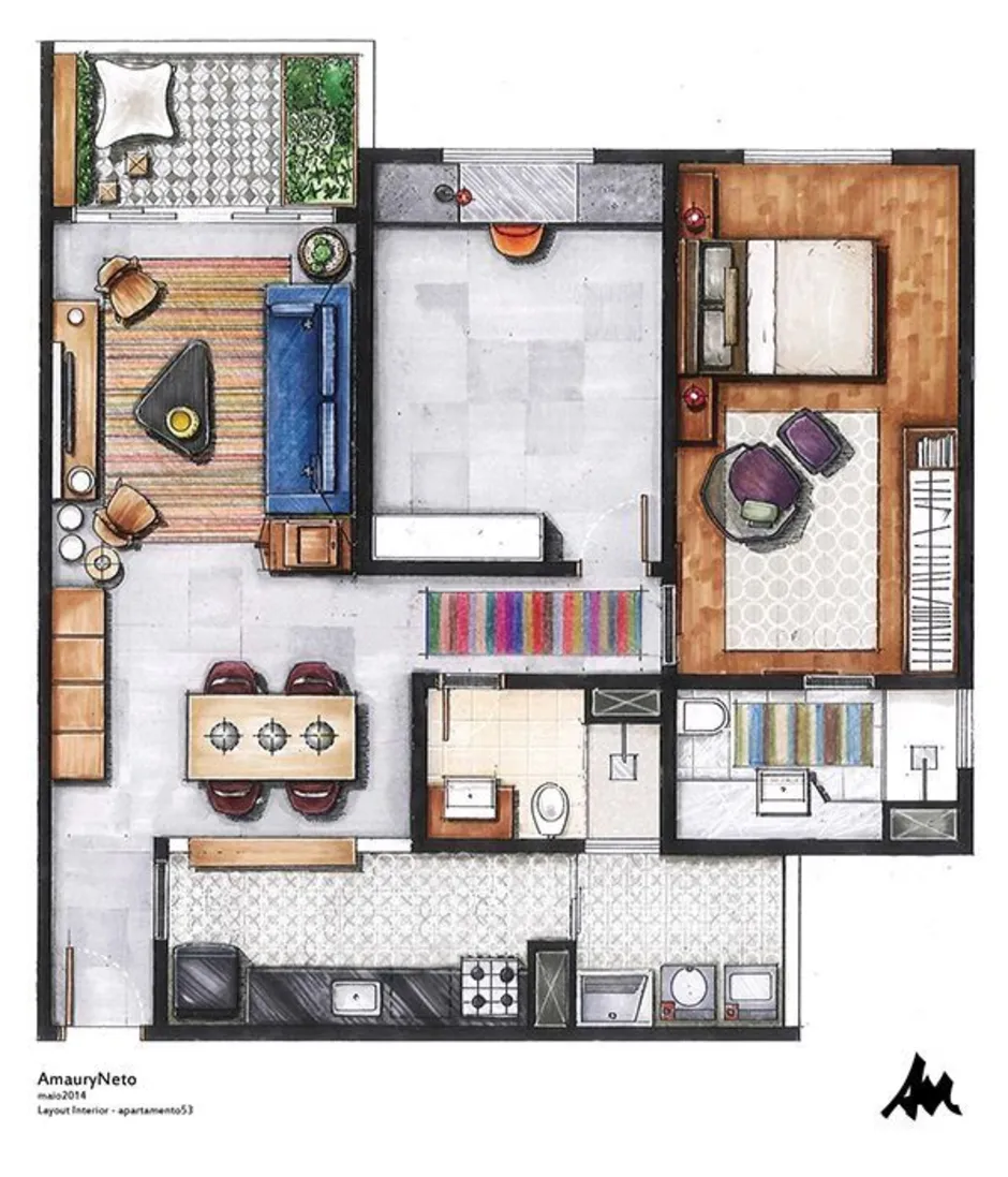 План квартиры сверху с мебелью