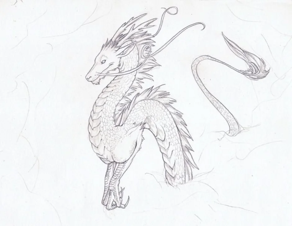 Японский дракон карандашом
