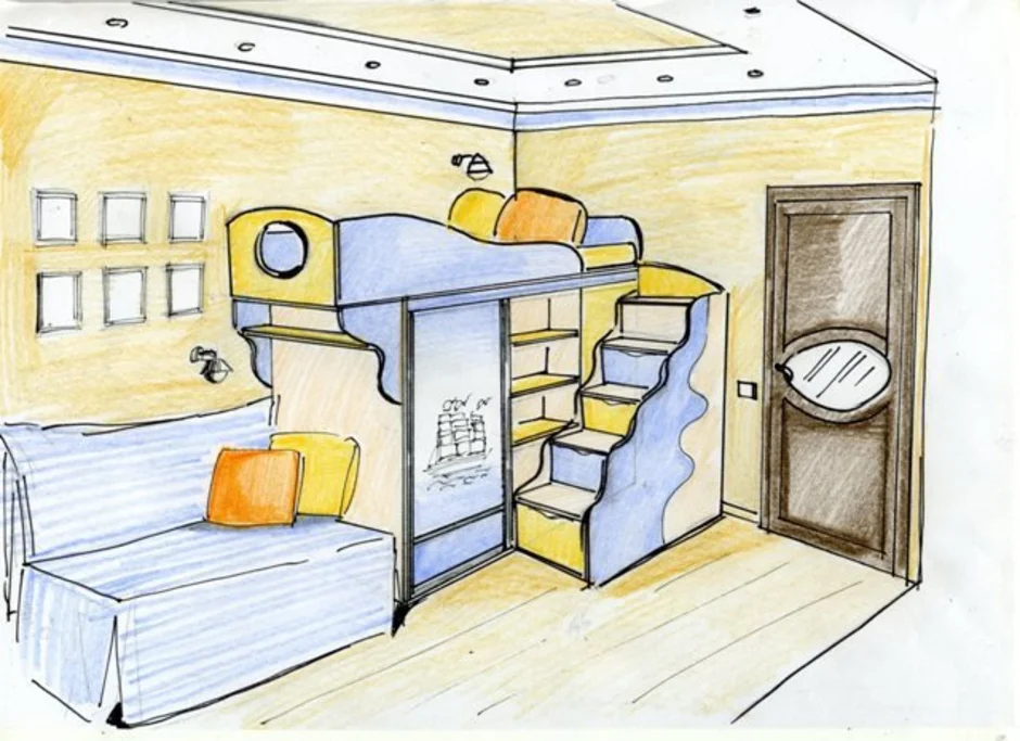Рисунок комнаты 7 класс легко. Рисунок комнаты. Эскиз детской комнаты. Квартира рисунок. Нарисовать комнату.