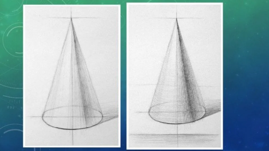 Конус рисунок. Академическая штриховка конуса. Конус карандашом. Построение конуса. Рисование конуса.