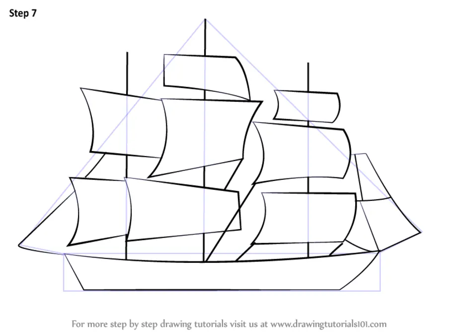 Нарисовать корабль с парусами для детей