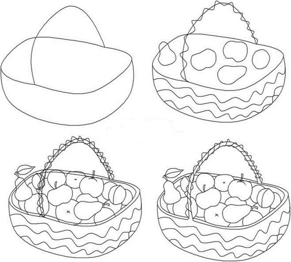 Как нарисовать корзинку с фруктами