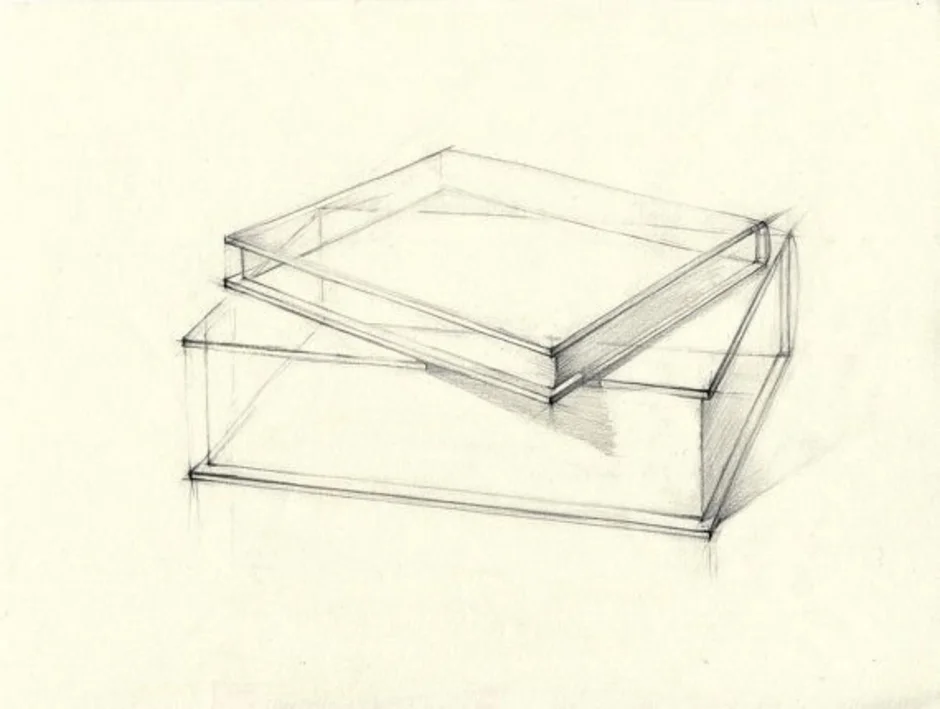 Конструктивно перспективное изображение. Зарисовки предметов в перспективе. Наброски карандашом предметы. Линейно конструктивное построение. Прямоугольный предмет в перспективе.