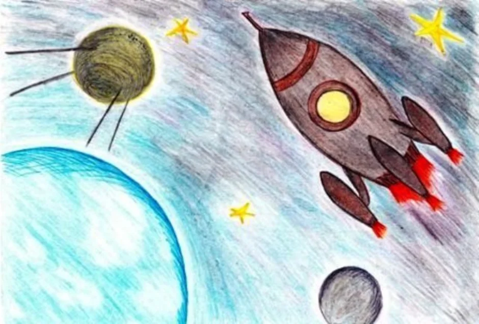 День космонавтики рисунок легкий. Рисунок на тему космос. Рисование для детей космос. Рисунок на космическую тему. Рисунок ко Дню космонавтики.