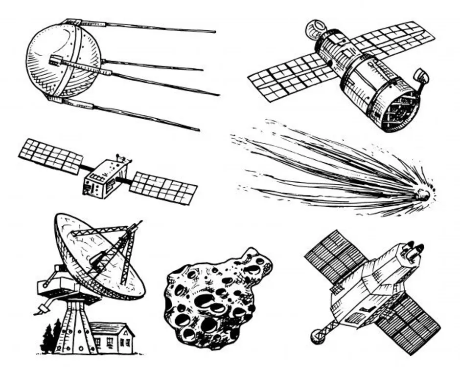 Спутник рисунок карандашом