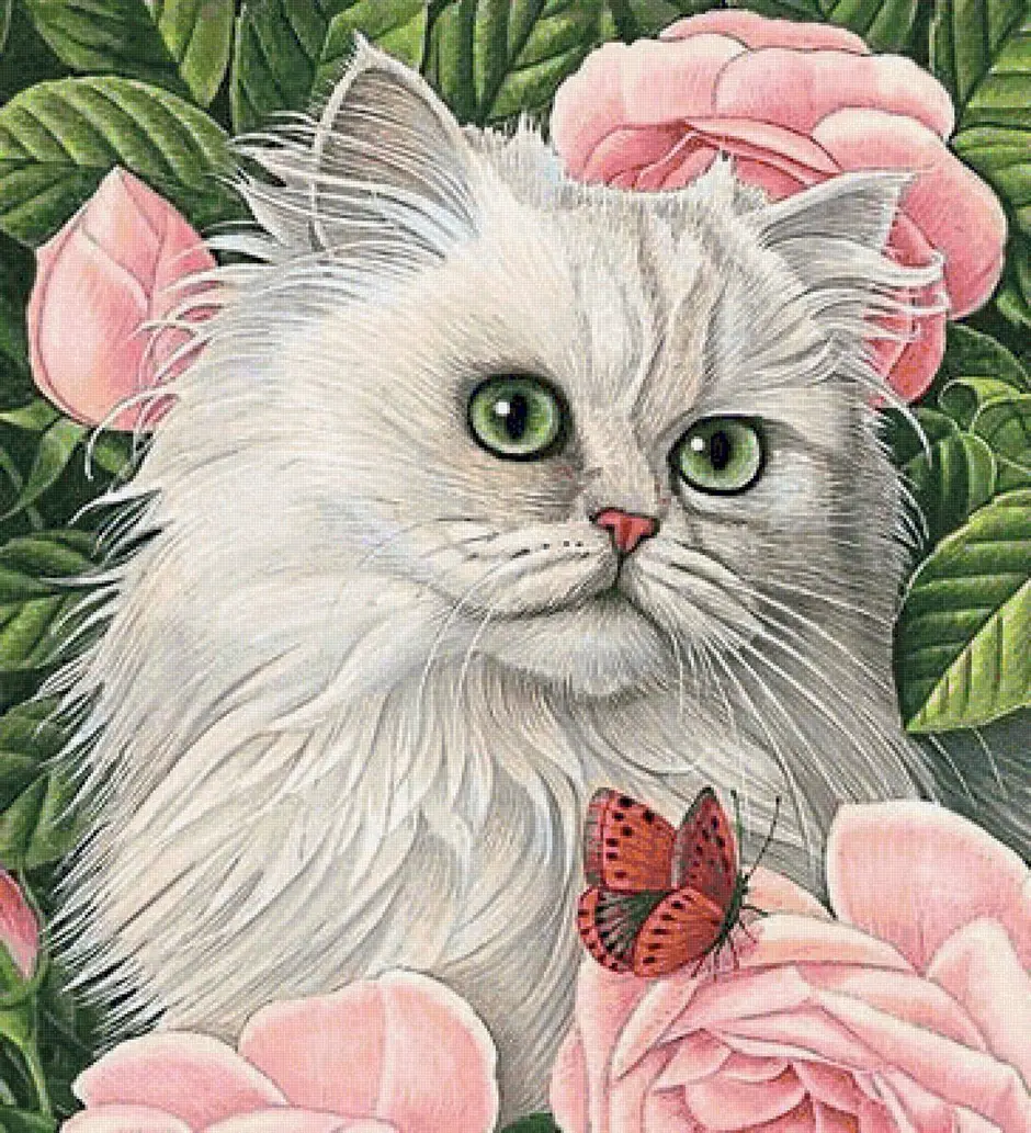 Рисунок котик в цветах