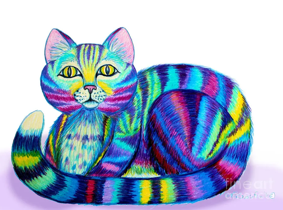 Цветная картинка котика. Кошки цветные. Разноцветные котята. Разноцветный кот. Котик в полосочку рисование.