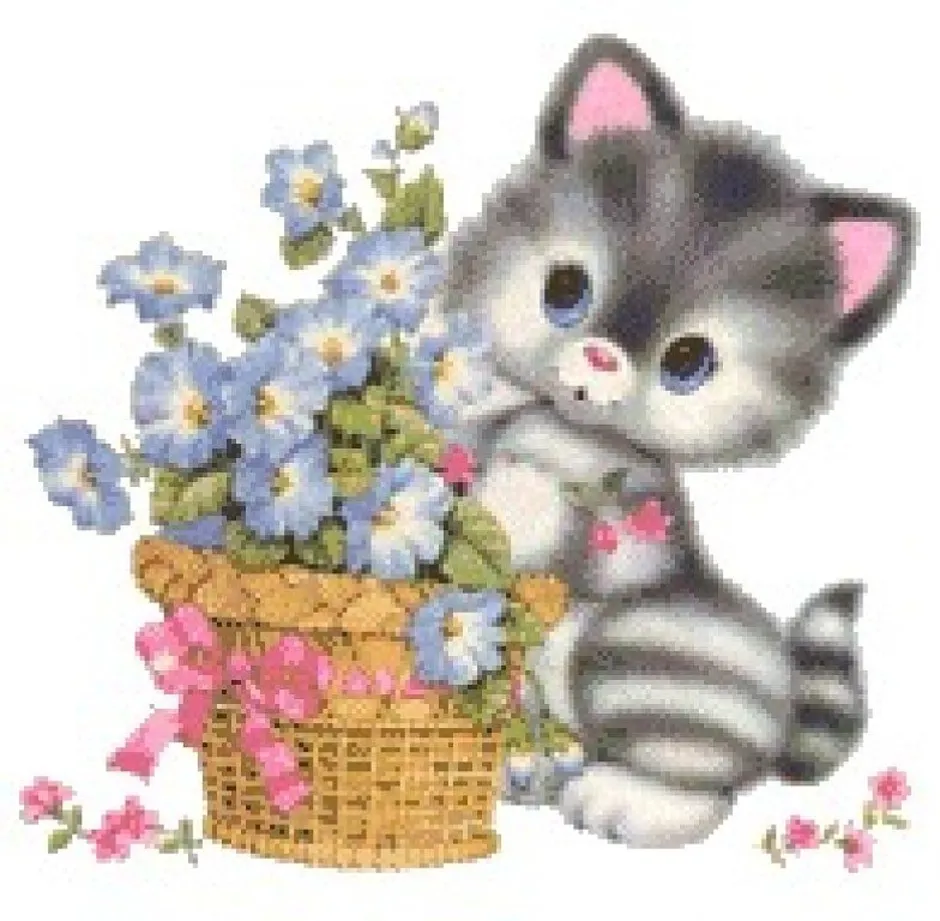 Открытки на 8 с котятами. Котенок с букетом цветов. Открытка кот с цветочком. Зверюшки с цветами.