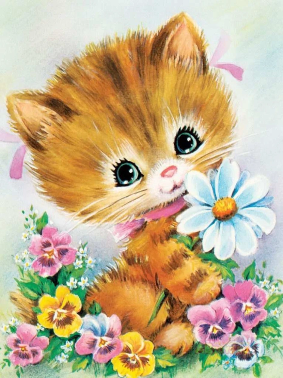 Открытка с днем рождения с котятами. Котенок с цветами. Открытки с котятами. Котик с цветочком. Котик дарит цветочек.