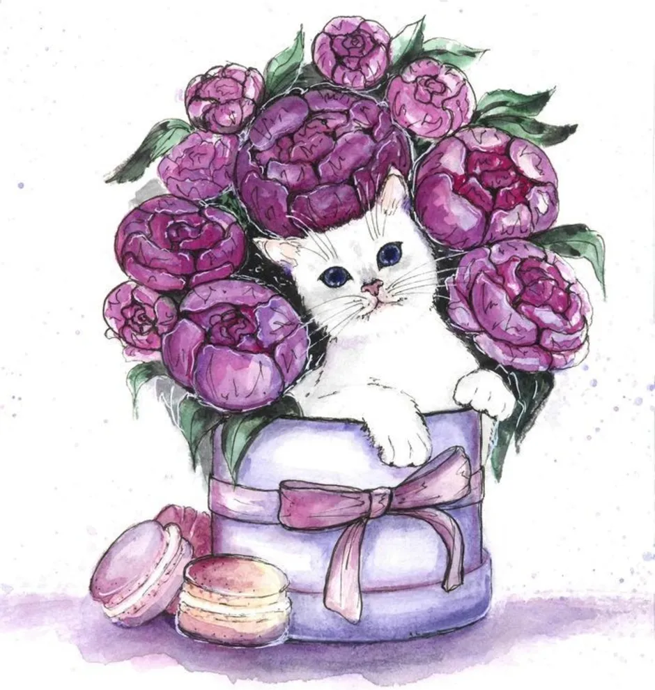Котик с букетом. Котик с цветами подарок. Кошка с букетом цветов. Мультяшный кот с цветами. Рисунок кота с цветами