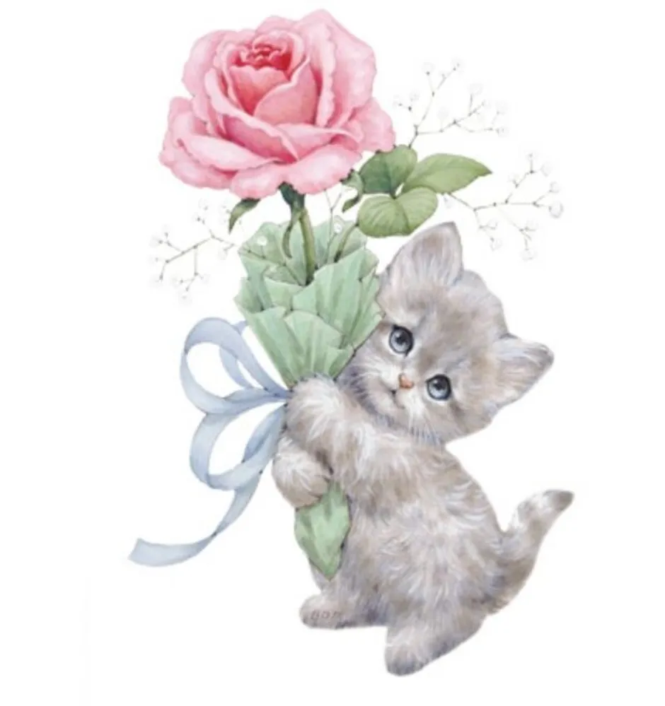 Открытка кот с цветами. Котенок с цветами. Котик с цветочком. Котенок с цветами в лапах. Котенок с цветами в лапках.