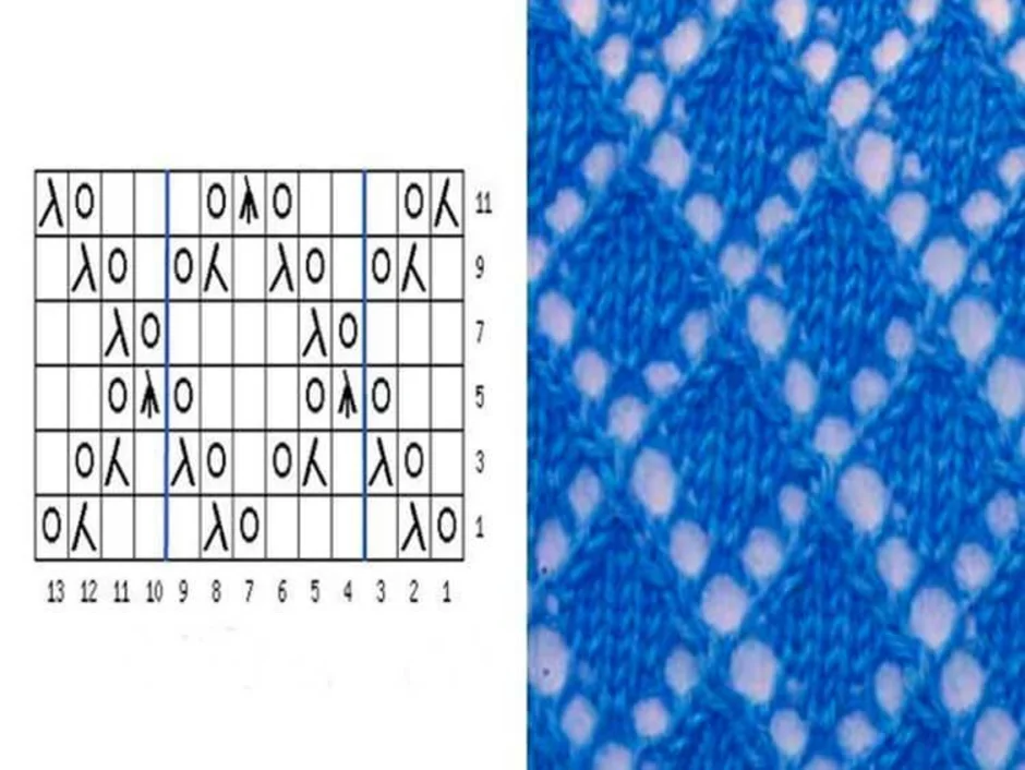 Ажурный узор спицами для тонкой пряжи со схемами