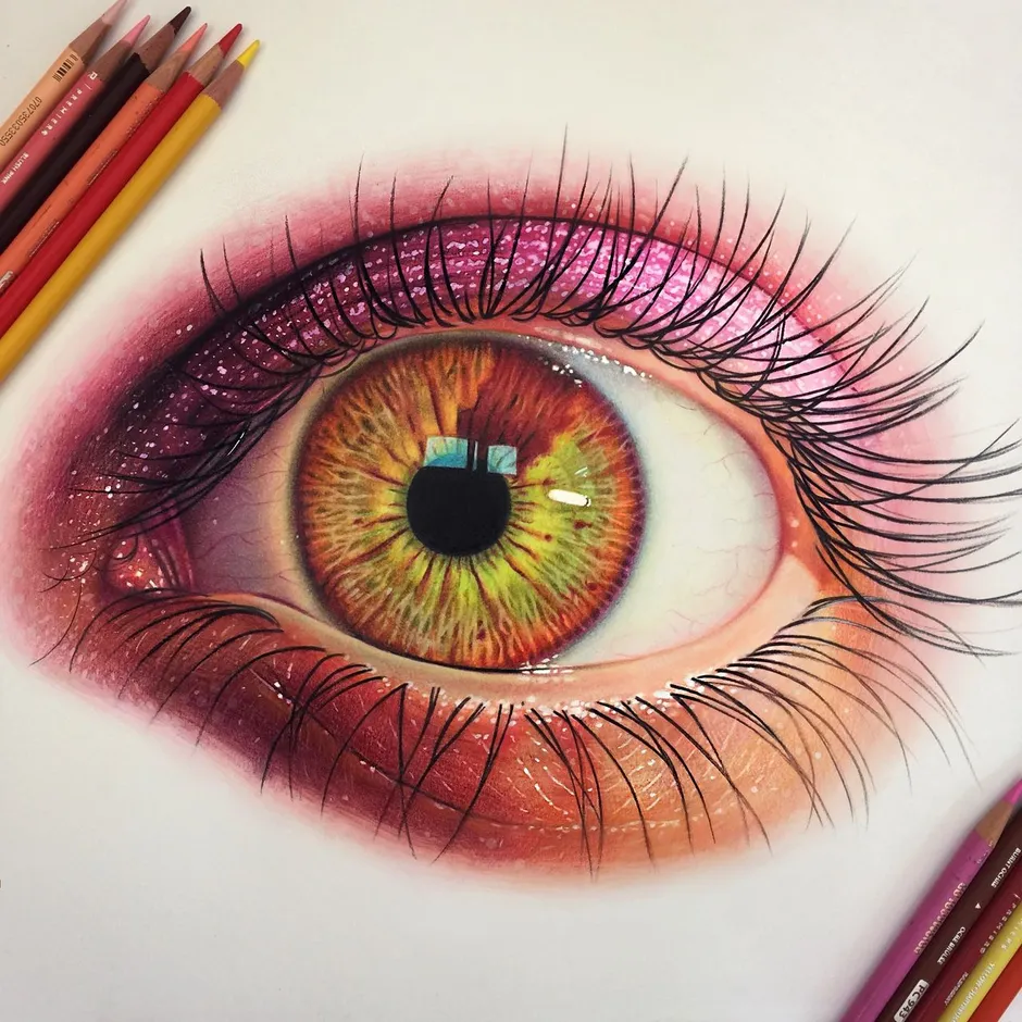 Глаз карандашами цветными лёгкие